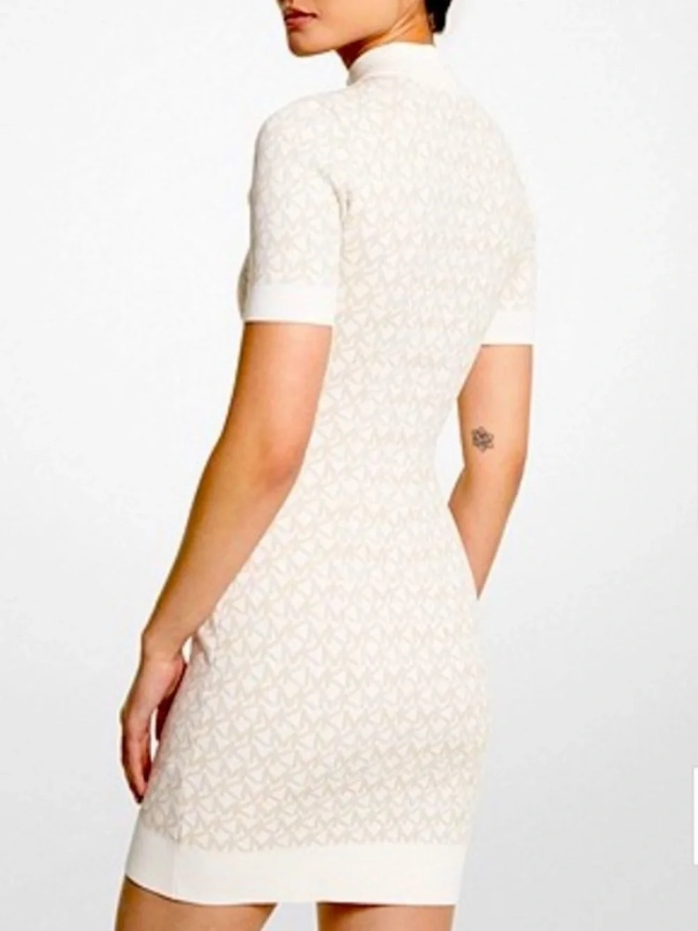 Michael Kors Cream & Beige Logo Knit Mini Dress